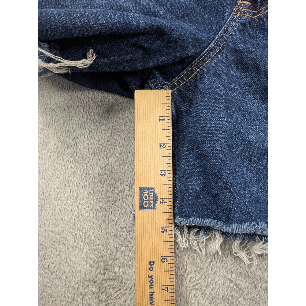 American Eagle Relaxed Denim Shorts Dark Wash Frayed Hem Strigid Womens Size 4 - Picture 8 of 12